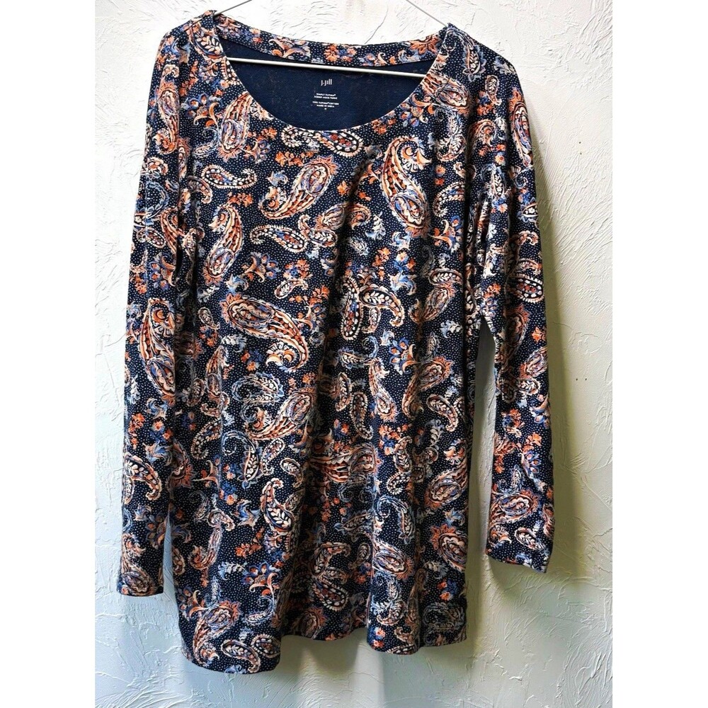 J. Jill Simply Supima 100% Supima Cotton Paisley Scoop Neck Tunic Top M